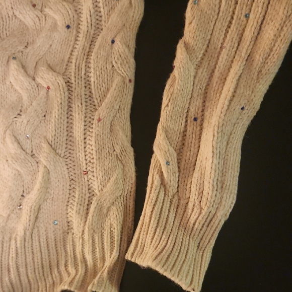 St. John's Bay Beige Cable Knit Cardigan with Sparkle Buttons - Picture 7 of 10